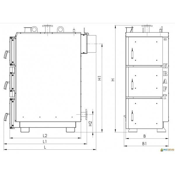 Котел на твердом топливе для отопления 75 кВт 